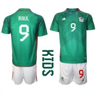 Camisa de Futebol México Raul Jimenez #9 Equipamento Principal Infantil Mundo 2022 Manga Curta (+ Calças curtas)
